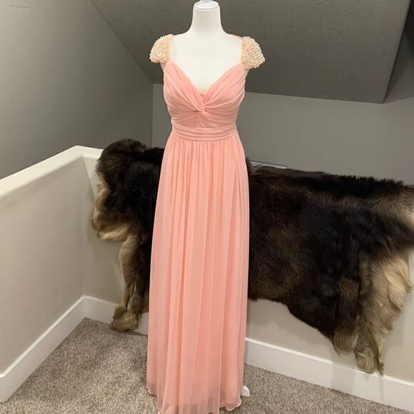 Lovely Twist Fold, Beaded Cap Sleeve & Pleated Tulle Party Dress - Picture 2 of 11